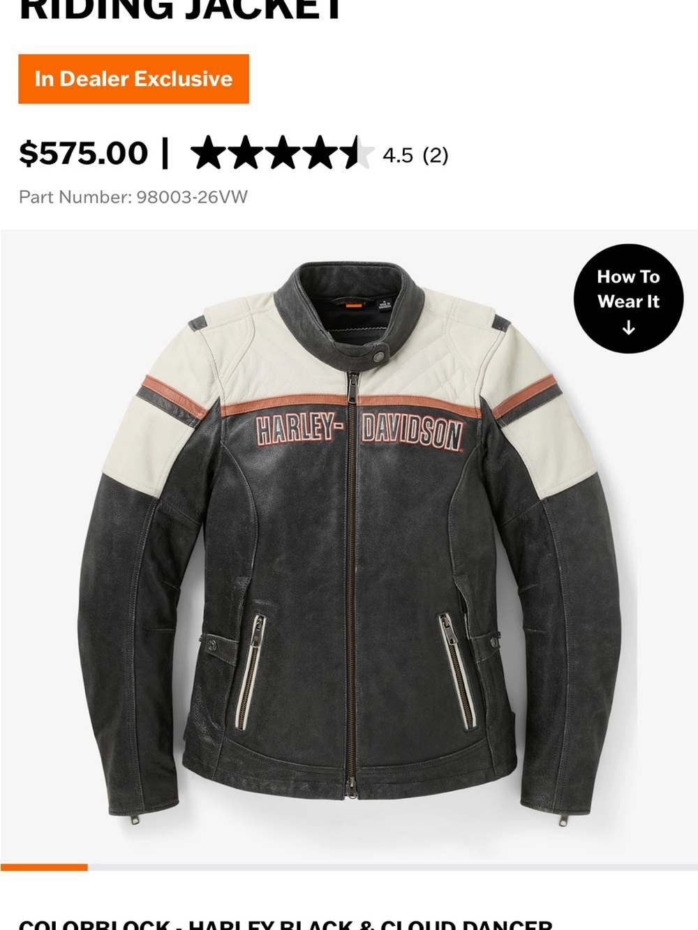 Harley-Davidson Black & Cream Colorblock Leather Riding Jacket with Rust Trim